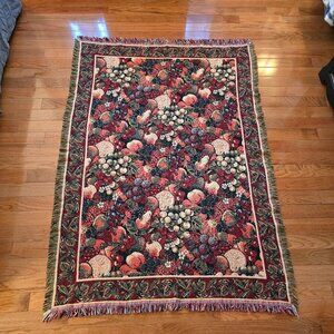 Woven Throw Lap Blanket Fringed Fruit Harvest Fall Colors 69 1/2" x 49 1/2"